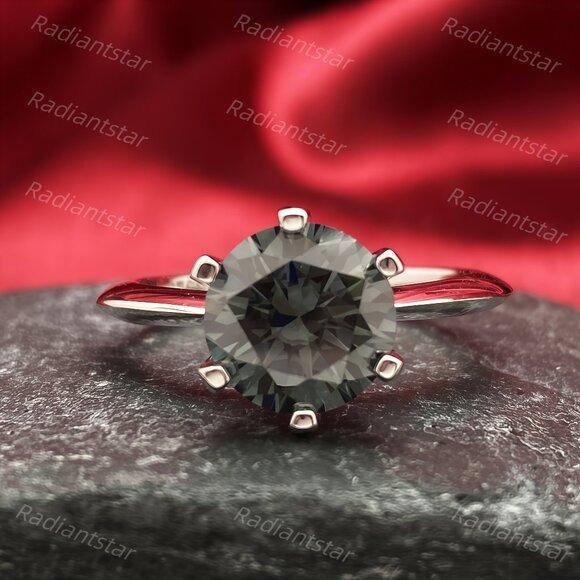 NEW Certified 3 ct. t.w. Grey Moissanite Solitaire 6 Prong Ring - Picture 1 of 7